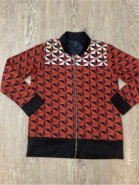 Lulusar Women’s Geometric Print Bomber Jacket Full Zip Black Orange Size S